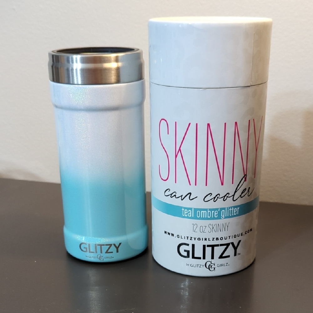 Glitzy Teal Ombre Glitter Can Cooler